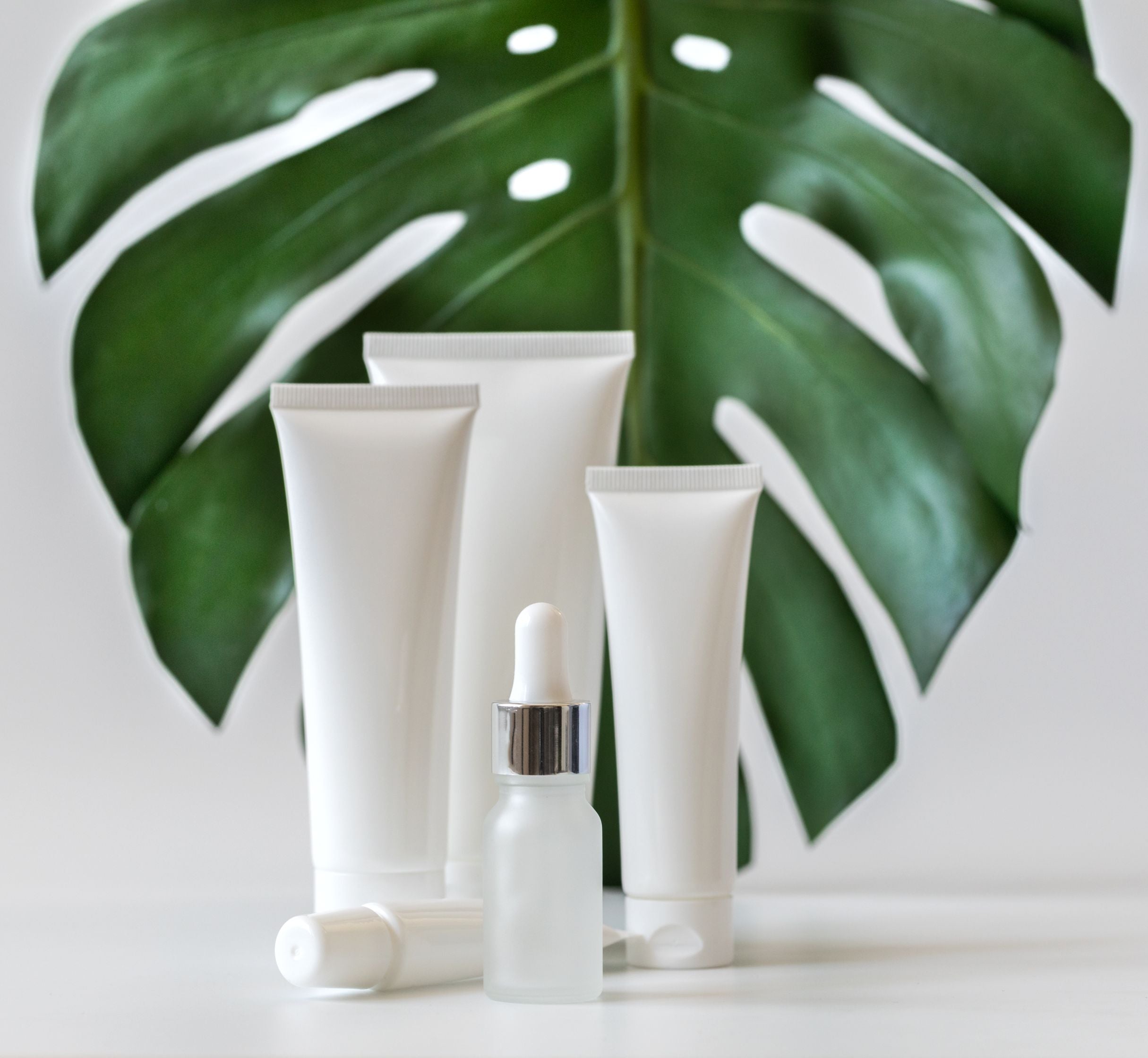 cosmetic packaging natural green leaf background