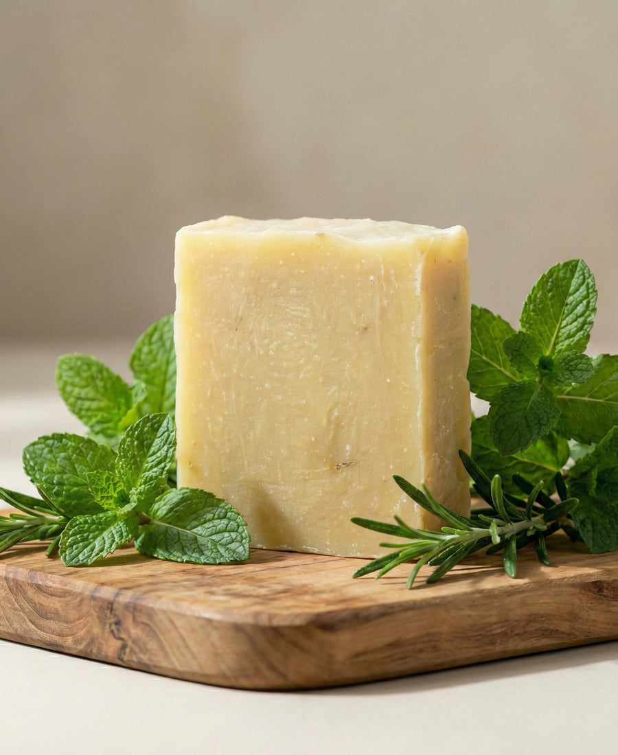 Šamponová tyčinka s botanickou mátou a rozmarýnem – 85 g.